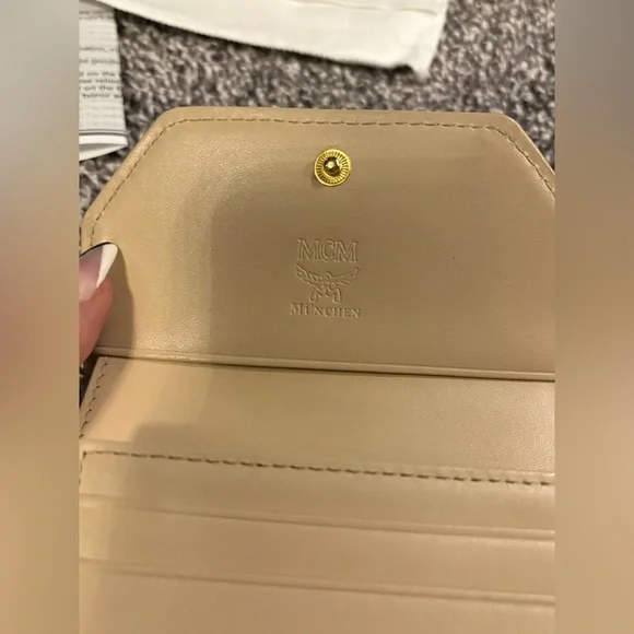 MCM Visetos Trifold Beige and blue Leather Wallet - Picture 13 of 14